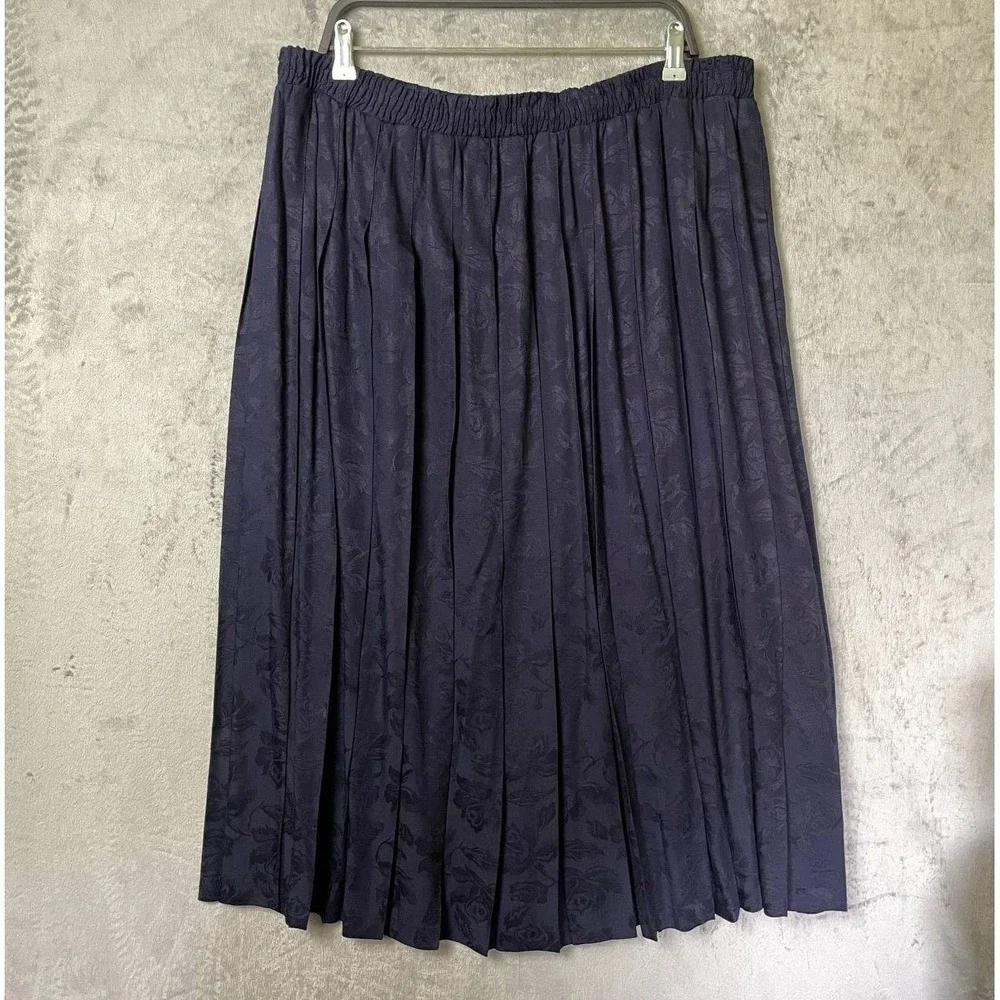 Vintage Marisa Christina II 3X Navy Floral Pleated Button Front Rayon Skirt